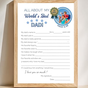 Modelo para impressão "Tudo sobre meu pai e meu avô", modelo editável do Canva, atividade infantil para o Dia dos Pais, presente de lembrança para o avô, download instantâneo