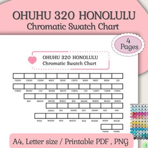 Afdrukbare Ohuhu 320 Honolulu-markeringschromatische chromatische staalkaarten, 320 Honolulu-serie, testbladen acrylmarkering, pdf en png, direct downloaden