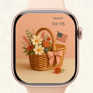 Sfondo floreale patriottico per Apple Watch - Download digitale del 4 luglio, quadrante per iWatch con bandiera degli Stati Uniti, schermata con estetica estiva minimalista e carina