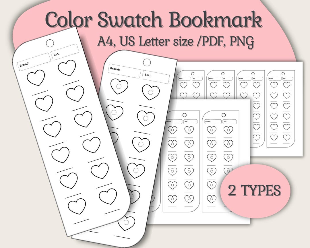 Printable Color Swatch Chart Portable Cards Bookmark: Watercolor ...