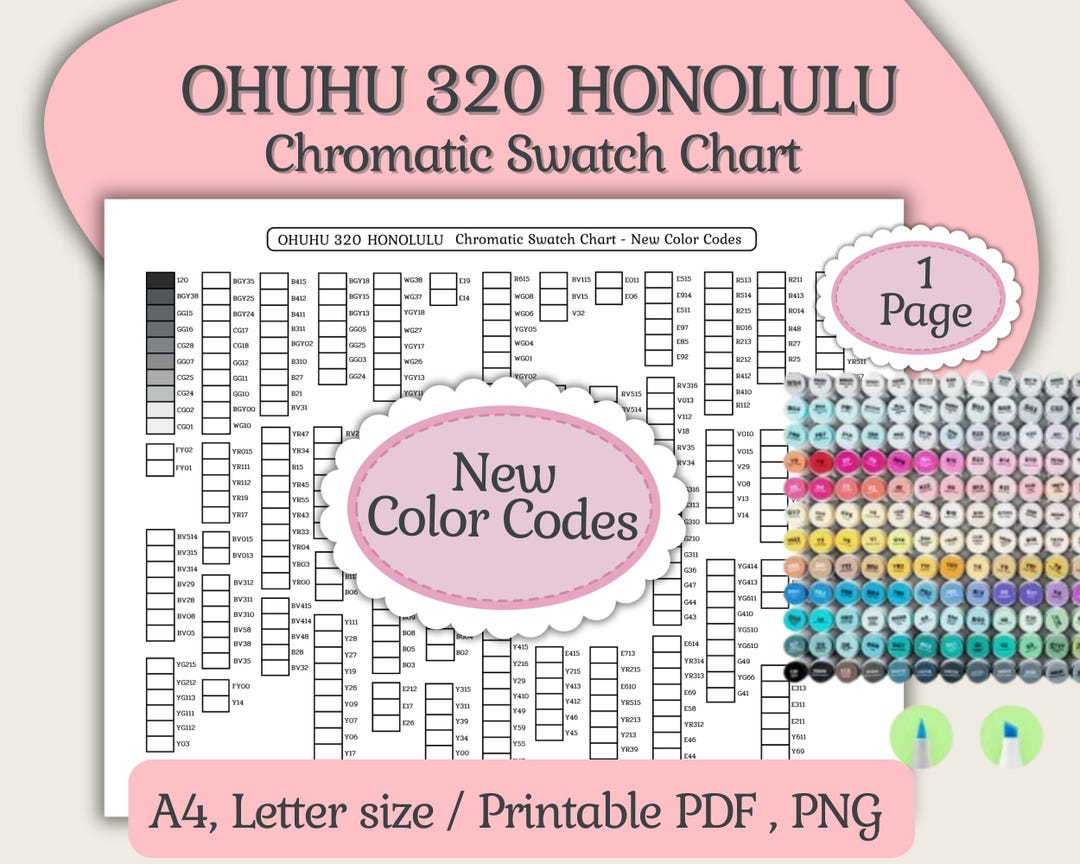 Hulu Color Code Ohuhu 320 Honolulu Marker Chromatic Swatch Chart: New Color Codes (PDF ...