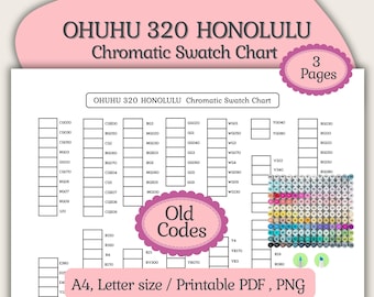 Printable Ohuhu 320 Honolulu Marker Chromatic Swatch Charts - Old Codes, 320 Honolulu Series, Acrylic Marker Test Sheets, Instant Download