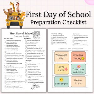 First Day of School Checklist + Lunchbox Love Notes Printable | Back to School Printable PDF | A4 & US Letter | Instant Download | 2 pages