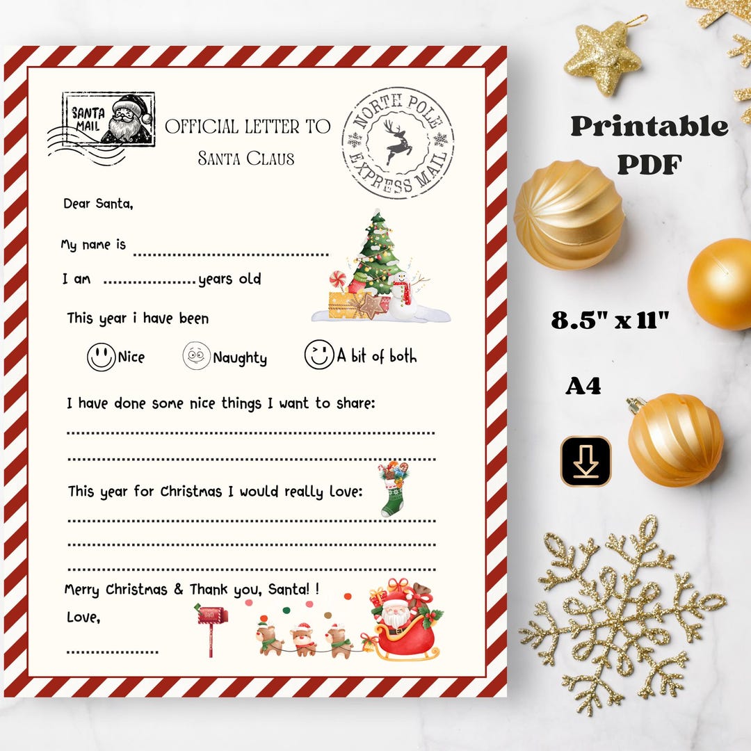 Letter to Santa Printable A4 & Letter Size, Wishlist, Christmas Letter ...