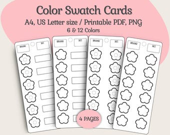 Color Swatch Card Swatch Sheet Printable Color Swatch Template DIY Watercolor Acrylic Markers Blank Swatch Template Color Swatch Bookmark