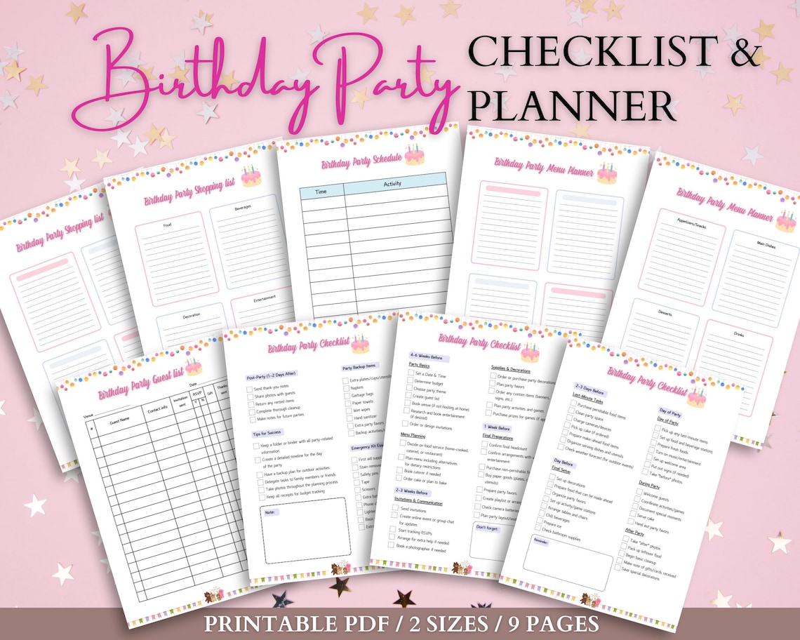 Birthday Party Checklist Printable Bundle Guest List, Party Planner