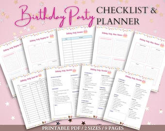 Birthday Party Planner Bundle: Checklist, Guest List, Menu (Digital Download)