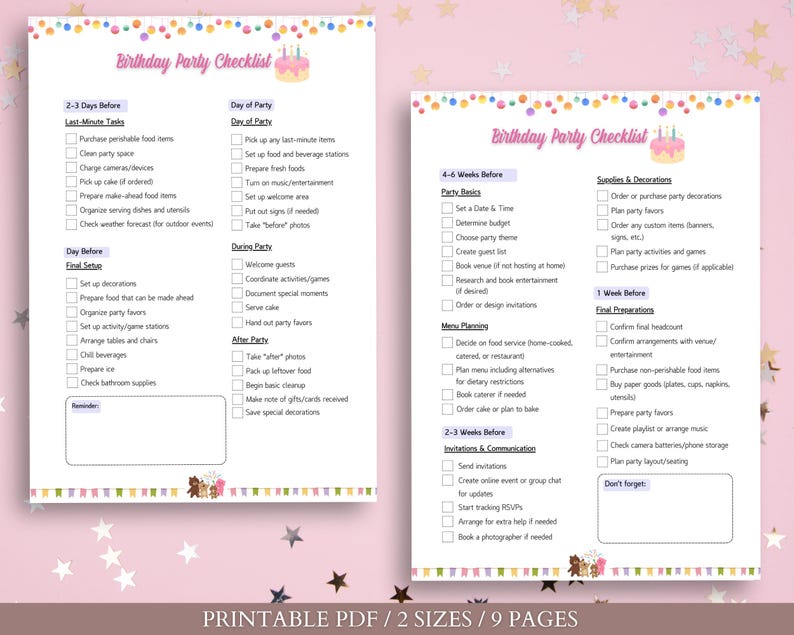 Birthday Party Checklist Printable Bundle | Guest List, Party Planner ...