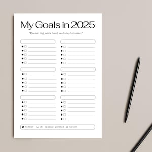 Mes objectifs en 2025 Agenda 2025 avec catégories vierges Modèle Feuille de fixation d'objectifs imprimable PDF imprimable et à remplir Résolutions d'objectifs annuels