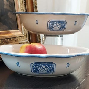 PFALTZGRAFF Blue Maison bowls. Set of 2. Large 11&quot; x 8&quot;  Serving, casserole, Floral Cobalt Stoneware. Vintage. excellent condition.