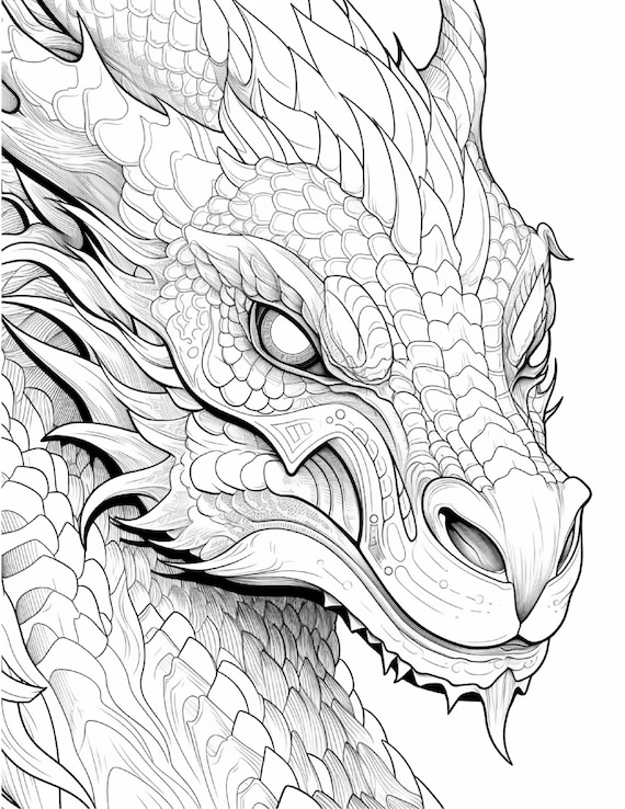 ドラゴンのぬり絵：神話上の生き物、ファンタジーアート（デジタル