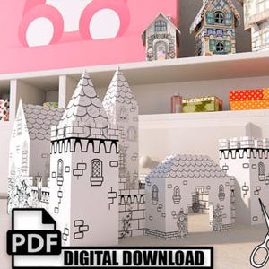 Printable Castle Model: DIY Coloring Craft for Kids & Adults (PDF)