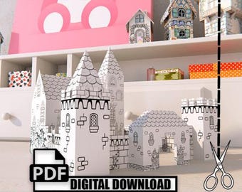 Printable Castle Model: DIY Coloring Craft for Kids & Adults (PDF)