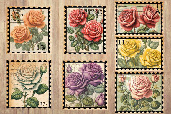Vintage Roses Digital Stamps | Printable Faux Postage for Journaling ...