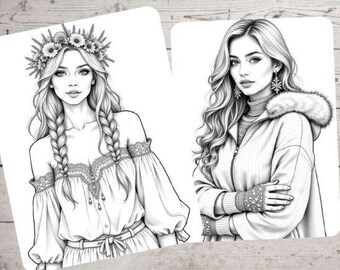 エレガントな女性の肖像画の塗り絵：印刷可能なアートセラピー（PDF