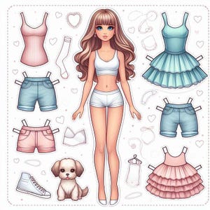 Bambole di carta d'ispirazione vintage con guardaroba alla moda / Bambole da vestire e ritagliare stampabili per bambini e collezionisti