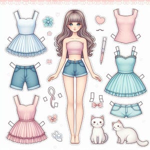 Set di bambole di carta kawaii – Bambola da vestire stampabile – Bambole di carta carine fai da te per ragazze, adolescenti e donne – Download immediato