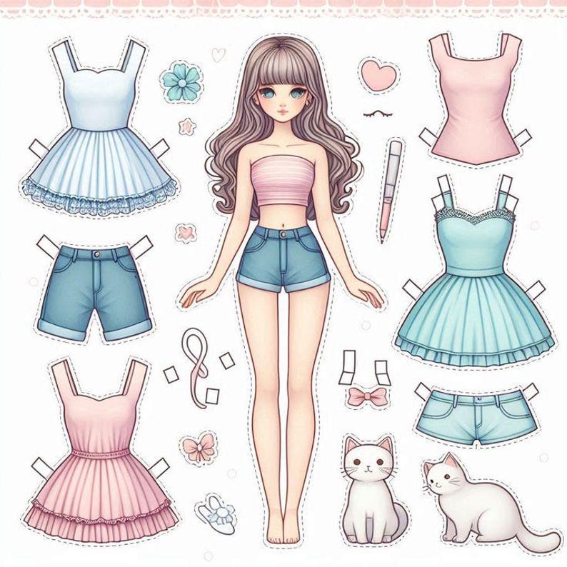 Conjunto de bonecas de papel Kawaii: artesanato para imprimir (download ...