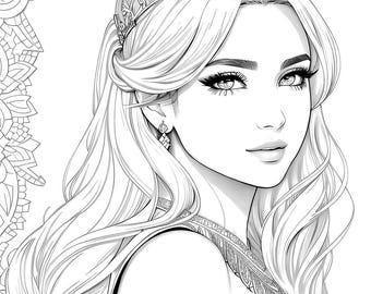 Elegant Princess Coloring Page: Stress-Relief Art (PDF)