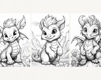 Dragon Coloring Pages – 10 Fantasy Designs (Digital Download, A4 PNG/JPG)