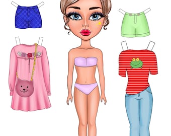 Printable Paper Doll Set: Trendy Outfits, Fashion Dress-Up (Digital Download)