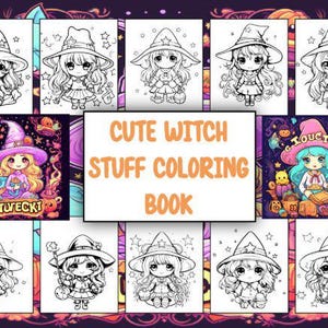 Dibujos para colorear de brujas kawaii de Halloween: hojas para colorear imprimibles para niños y adolescentes. ¡Escalofriante! Arte digital adorable. Descarga instantánea.