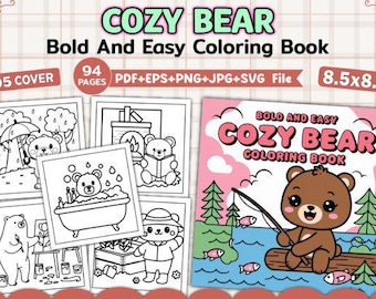 Página para colorear de un osito de peluche con flores: descarga digital imprimible para niños y adultos / Mindfulness - Arteterapia