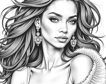 Feminine Art Coloring Pages: Elegant Women, Self-Care (PDF Download)