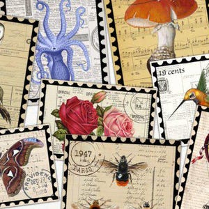 Selos postais vintage para artesanato – Coleção de selos variados para scrapbooking, diário, amigos por correspondência, cartões de Natal e presentes DIY