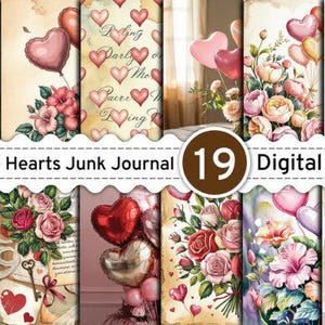 Kit de journal indésirable Saint-Valentin coeurs | 19 papiers numériques vintage | Éphémères de scrapbooking rose romantique | Pages imprimables sur le thème de l'amour