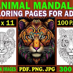Intricate Animal Mandala Coloring Pages | 5 PNG Printable Designs for Adults | Detailed Wildlife Zentangle Art
