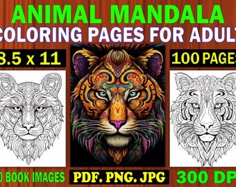 Animal Mandala Coloring Pages: Intricate Wildlife Zentangle Art (PNG Printable)
