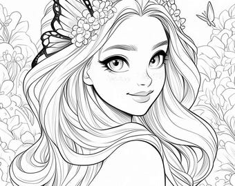 Fairy Princess Coloring Page: Floral Fantasy Art (PDF)