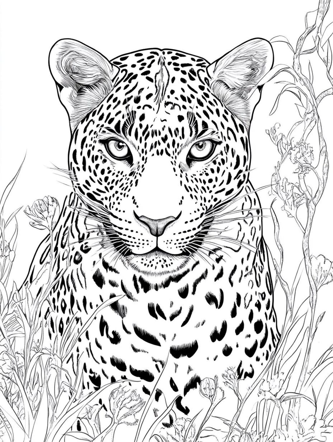 Leopard Coloring Page: Printable Animal Art for Kids & Adults (digital