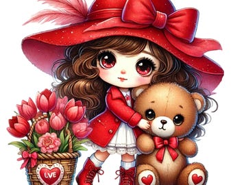 Kawaii Anime Girl-clipartbundel – commercieel gebruik, png (digitale download)