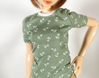 BJD SD doll shirt for 1/3 Girls reed green with anchors