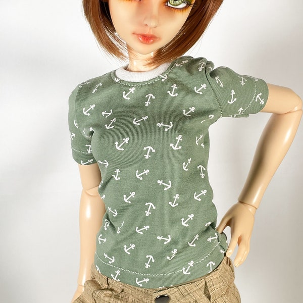 BJD SD Shirt for 1/3 Girls reed green with anchors