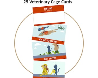 Veterinary Cage Cards (Set of 25) - Fun Dog and Cat Design | Download & Print | Boarding and Grooming Cage Cards | Pet Kennel Cards