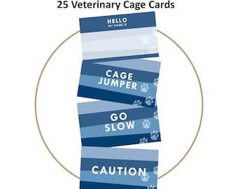 Veterinary Cage Cards (Set of 25) - Blue Paws Design | Download & Print | Boarding and Grooming Cage Cards | Pet Kennel Cards