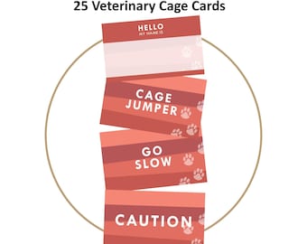 Veterinary Cage Cards (Set of 25) - Red Paws Design | Download & Print | Boarding and Grooming Cage Cards | Pet Kennel Cards