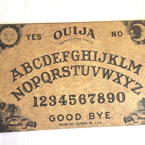 Ouija-brädet Endast "Det mystiska oraklet" William Fuld Baltimore MD USA D. Pat 114 534 Trä Kommunicera med döda andar Ockulta samlarobjekt
