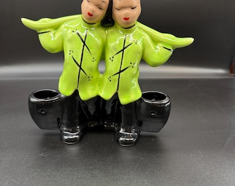 Vintage Red Chalkware Asian Figurines, Mid Century Chinoiserie