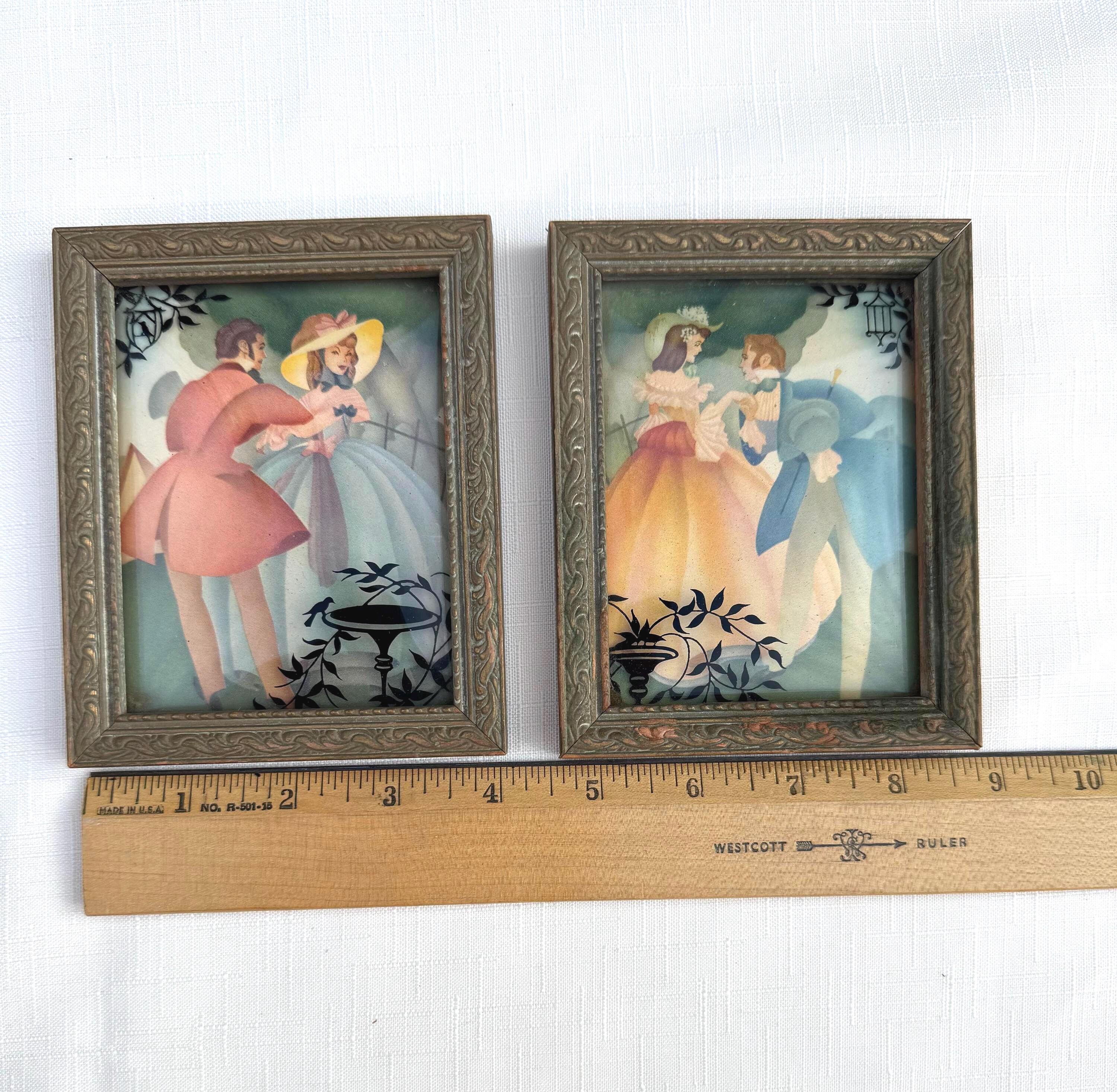 simplefindsga |  Victorian Lot of Silhouettes Artwork Bubble Glass Courting Couple main image 1