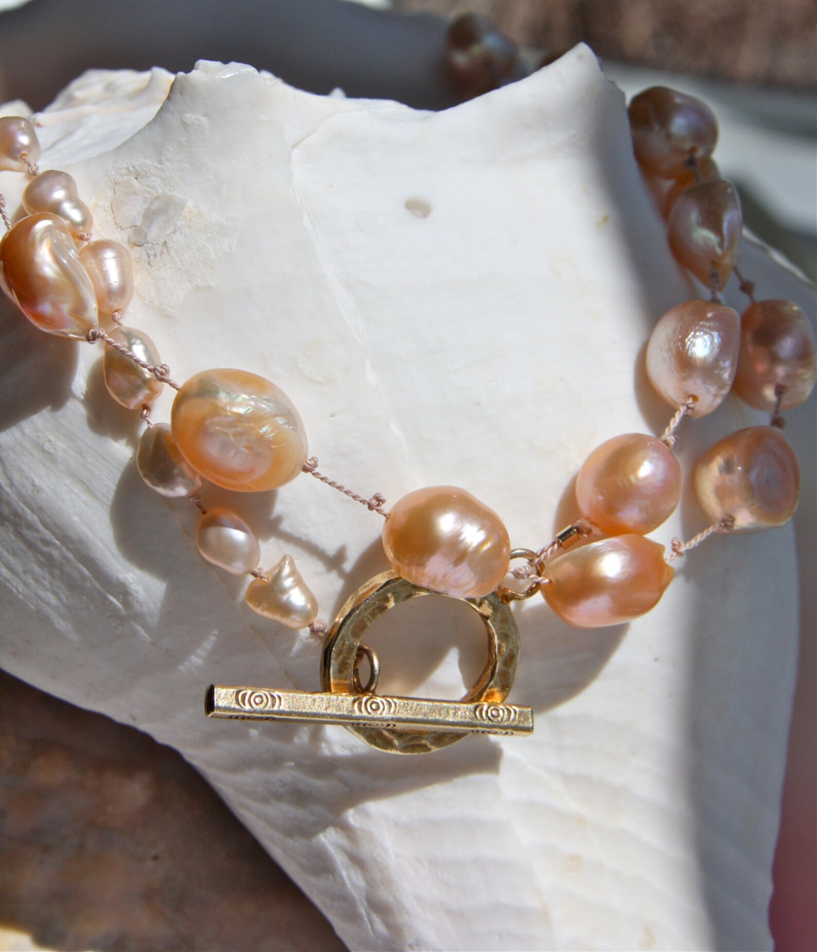 Whimsical Apricot Pearl Wrap Necklace Etsy
