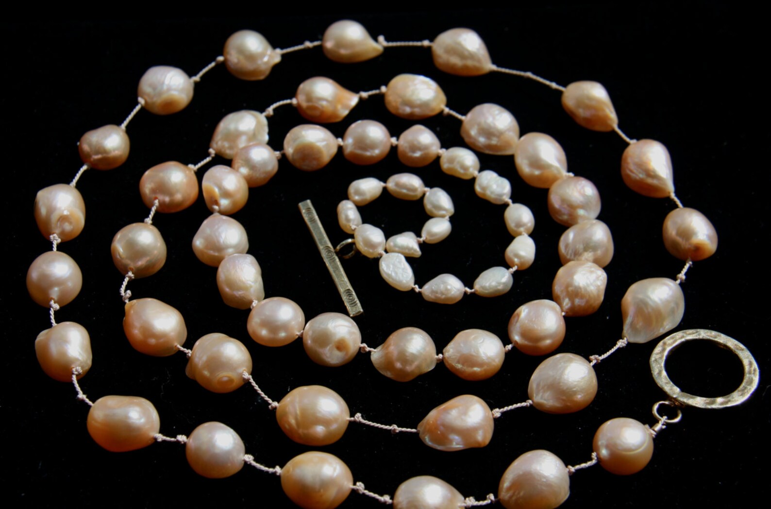 Whimsical Apricot Pearl Wrap Necklace Etsy