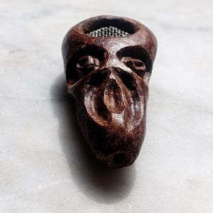 Shaman’s Pocket Pipe – Ritual Redwood Mask Pipe – Hand-Carved with Stainless Steel Mesh