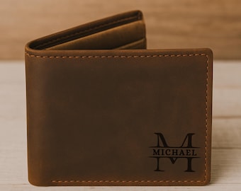 Personalized Leather RFID Wallet, Engraved Genuine Leather Custom Wallet, 2nd 15th 8th Anniversary Gift for husband Him Father Boyfriend Men