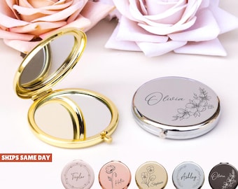 Compact Mirror Engraved Personalized Gift for her, Bridesmaid Proposal Pocket Mirror, Bridesmaid Gifts for Women on Mother's Day Valentine's