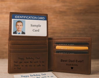Cartera de cuero personalizada con RFID, cartera de cuero genuino grabada, regalo de cumpleaños, aniversario y Navidad para papá, esposo y novio.