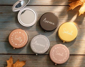 Personalized Compact Mirror travel gift, Bridesmaid Birth flower Proposal, Wedding Favors Gift, Pocket Mirror Gift for Women, Corporate Gift